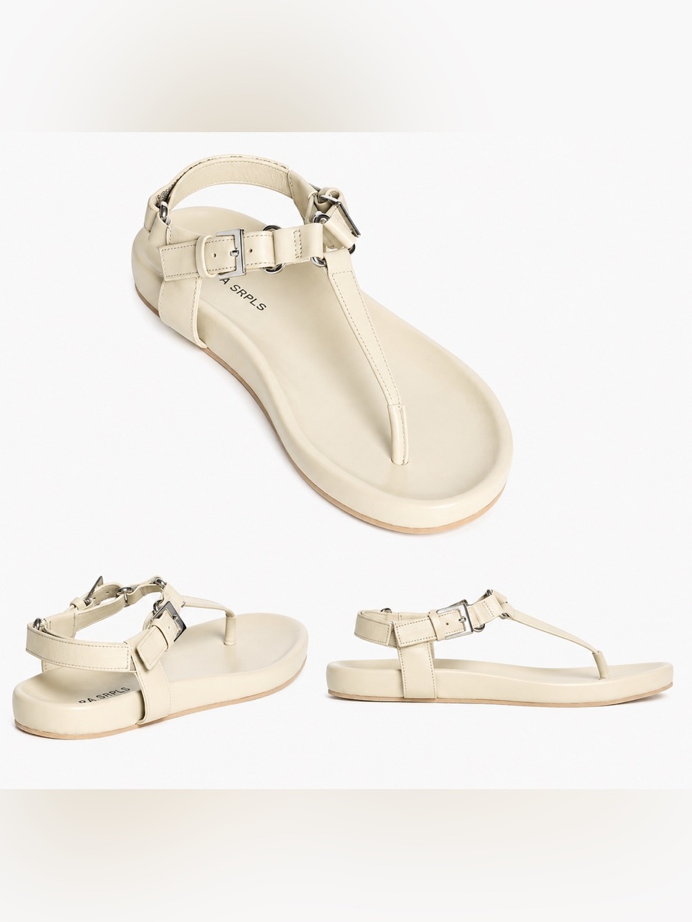 Zara SRPLS Leather T-Strap Thong Sandal in Cream - Women's, NWOT never worn